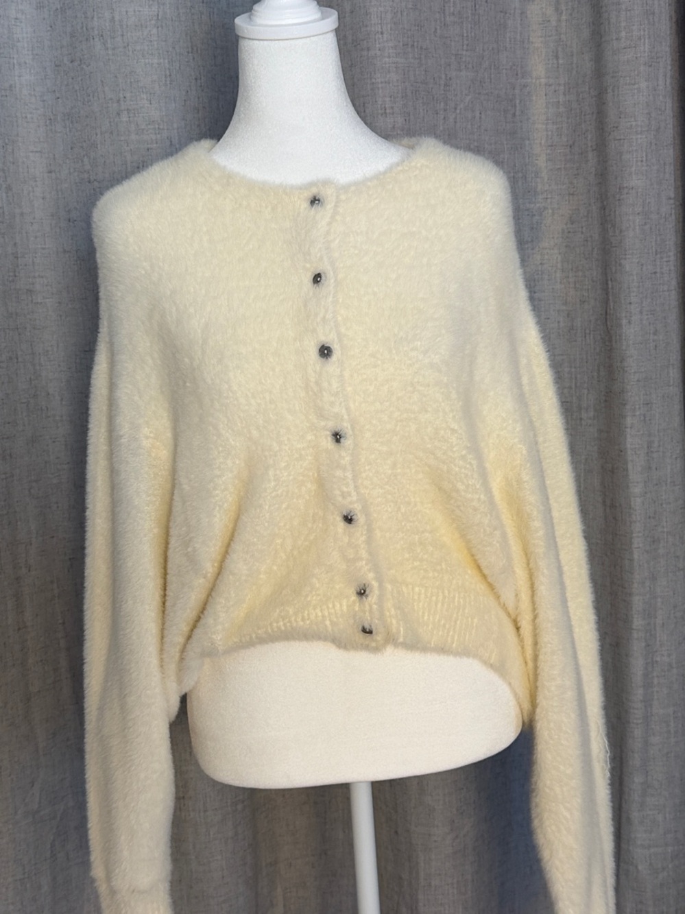 Free People Cream Fuzzy Button-Front Cardigan